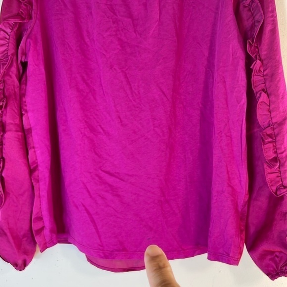 NWT. LOFT Small Petite Ruffle Sleeve Mix Media Blouse. - Picture 11 of 12